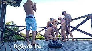 suruba on the balcony with beautiful redhead amateurs