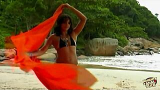 Pretty brunette has hot anal sex on the beach