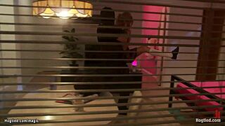 Bound student undergoes punishment in narrative scene