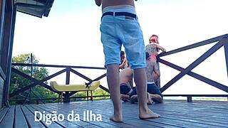 suruba on the balcony with beautiful redhead amateurs