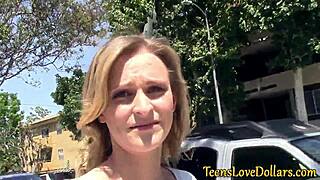 Teen receives blowjob and facial outdoors for payment