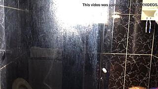 young guy with friend's aunt in bathroom