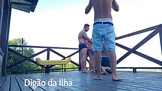 suruba on the balcony with beautiful redhead amateurs