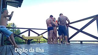 suruba on the balcony with beautiful redhead amateurs