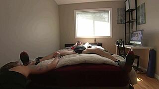 Milf teases and licks her bound boyfriend's feet and cock in part 1