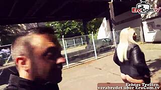 Chubby girl meets user on street, shows off and interacts outdoors