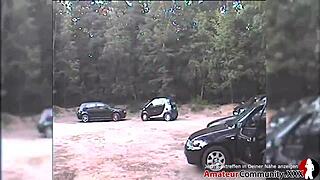 Swinger couple hooks up with 2 guys for car sex in public parking! 😜