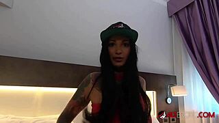 tattooed bombshell adel asanti with pierced nipples sucking monster cock in pov