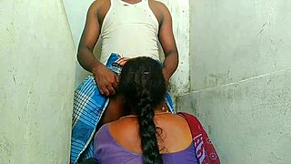 Indian aunty enjoys outdoor fun on the second floor step.