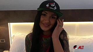 tattooed bombshell adel asanti with pierced nipples sucking monster cock in pov