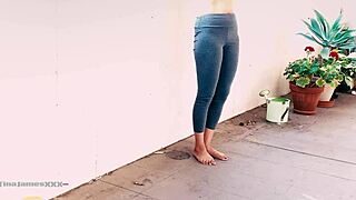 Asian Tina locked out on balcony