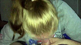 Blonde lass blows cock and swallows cum