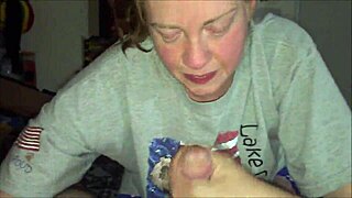 Blonde lass blows cock and swallows cum