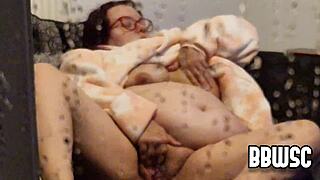 Bbw Caught Pleasing Herself by Dirty Old Voyeur Jerking His Cock Outside Her Window