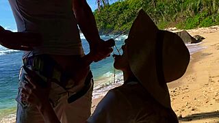 Outdoor and indoor public sex with a facial ending in a nude beach scene