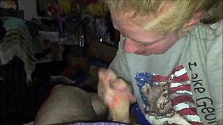 Blonde lass blows cock and swallows cum