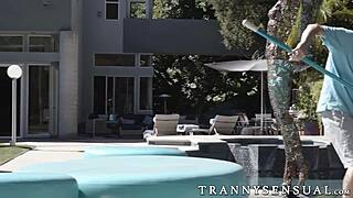 sensual shemale natalie mars seduces big dick pool guy