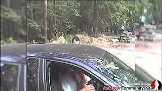 Swinger couple hooks up with 2 guys for car sex in public parking! 😜