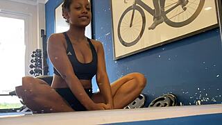 cute brazilian babe flashes big tits at gym