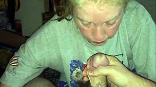Blonde lass blows cock and swallows cum