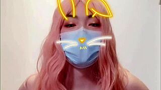 Shemale explodes in corset masturbation and cumshot!