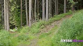 Beautiful women enjoy a bisexual experience in the woods