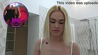 Skinny tattooed girlfriend strips and changes her panties in the bathroom