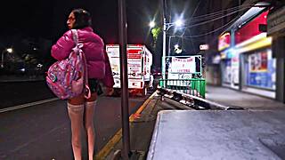 transsexual whore flashing miniskirt in public exhibition 😏