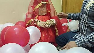 Desi hot wife fucked hard by husband on first night. How deep can he go in Hindi?