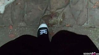 young german teen persuaded for blowjob on playground for cash