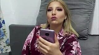 lins preparing to record a scene for gostosas video, looking cute as a teen pornstar