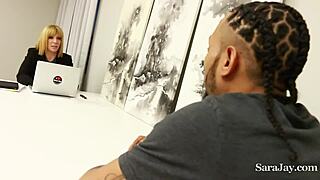 WHOA! BIG BUTT BOSS SARA JAY MILKS EMPLOYEE'S HARD DICK FOR CUM!