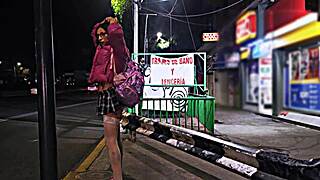 transsexual whore flashing miniskirt in public exhibition 😏