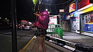 transsexual whore flashing miniskirt in public exhibition 😏