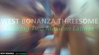 This threesome with two mexican latinas turns wild. Fucking in every position