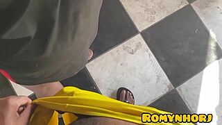 Neighbor Hanging Clothes On The Line, I Masturbate And Cum On Her Skin