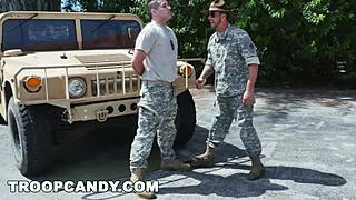 Gay military anal training scene with a drill sergeant