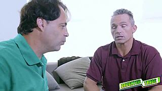 Alyce Anderson's Tight Hairless Pussy Gets Fucked in Various Positions by Mature Big Cock with Blowjob and Handjob