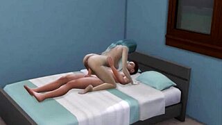 Blue-haired slut gives blowjob and pussy to stepfather with monster cock!