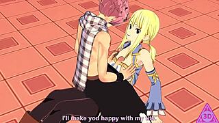 Lucy Natsu from Fairy Tail gets blowjob and cumshot.