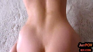 Close up of a blonde’s big boobs and pierced nipples while she is being fucked in the pussy