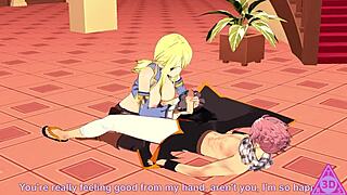 Lucy Natsu from Fairy Tail gets blowjob and cumshot.