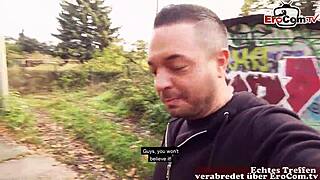 Chubby German housewife gets public tit pickup and cock