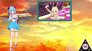 Lucy Natsu from Fairy Tail gets blowjob and cumshot.