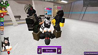 In the Whoreblox Game, the Gangbang Moment Begins with Intense Banging and Cumshots