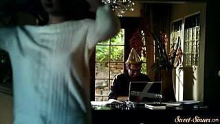 glamorous babe gets pussyfucked and jizzed on in erotic roleplay scene.