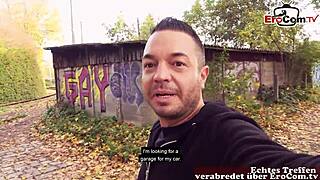 Chubby German housewife gets public tit pickup and cock