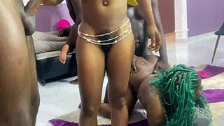 Wow, black lesbian threesome explodes into a massive gangbang orgy with cum everywhere!