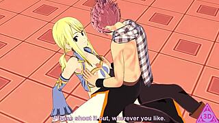 Lucy Natsu from Fairy Tail gets blowjob and cumshot.