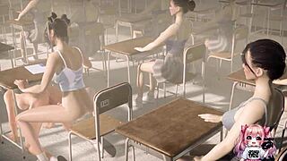 Anime classmates get wild screwing in public classroom